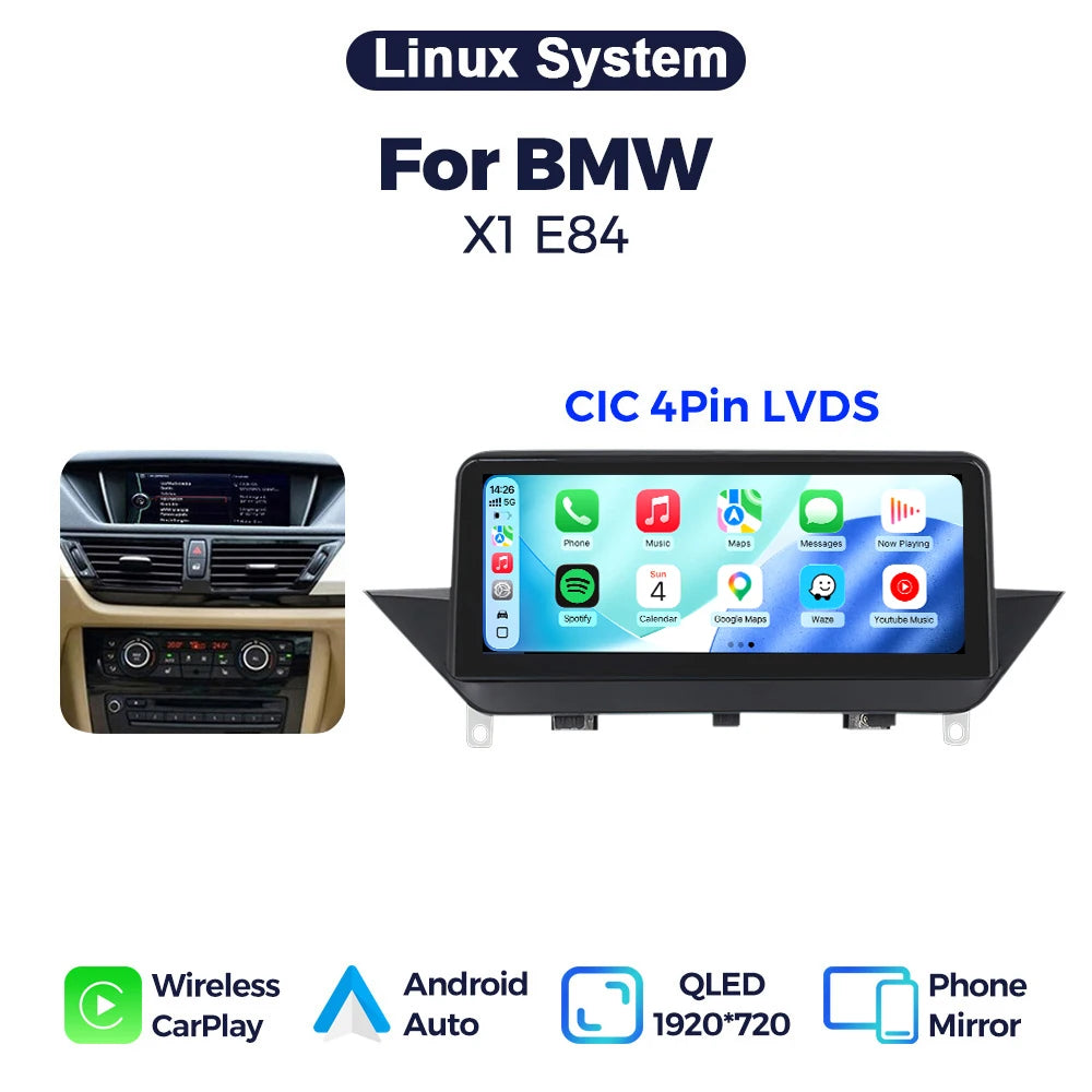 Sistema intelligente per auto con Linux, CarPlay wireless e schermo touchscreen QLED da 10,25", compatibile con BMW X1 E84 (2009-2015), Android Auto, navigazione GPS, lettore multimediale per auto, autoradio, Bluetooth e Wi-F