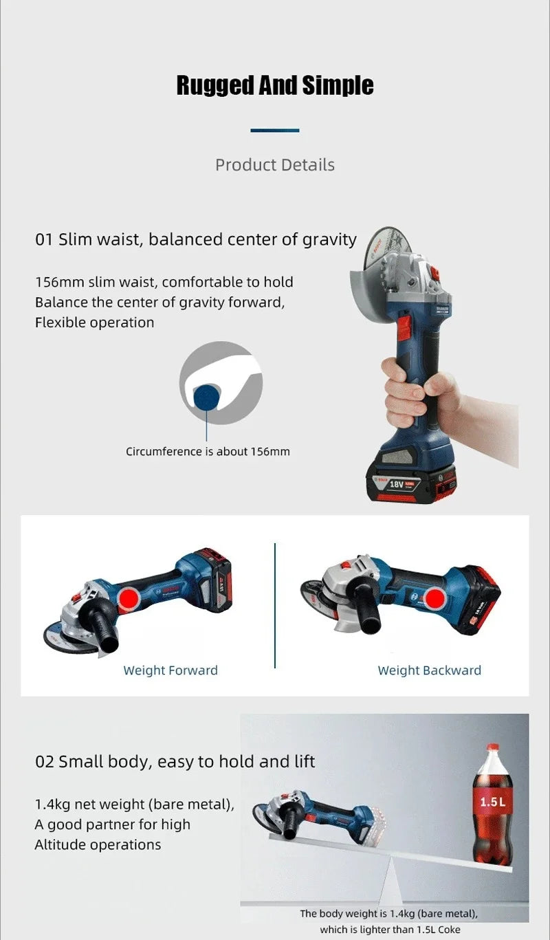 ‌ Smerigliatrice Angolare a Batteria Bosch GWS 18V-8 18V Li-ion Brushless, Utensile Elettrico per Taglio, Levigatura e Lucidatura