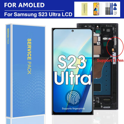 Per Samsung S23 Ultra 5G AMOLED Display LCD Touch Screen con cornice Digitizer Sostituzione compatibile con SM-S918B G918