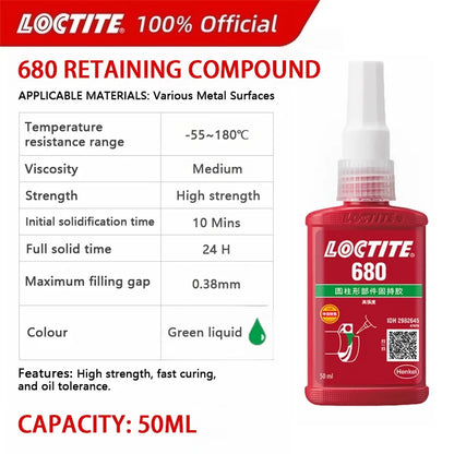 100% originale Loctite 638 660 680 648 603 609 620 660 641 Sigillante anaerobico 50ml Composto di fissaggio ad alta resistenza Frenafiletti