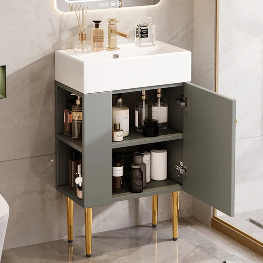 Mobiletto da bagno per piccoli ospiti grigio chiaro, 55 cm, mobili da bagno moderni, lavabo con lavandino