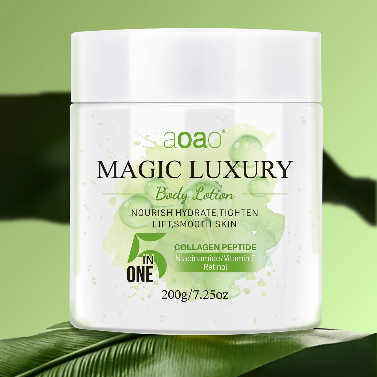 Lozione Corpo Idratante Profumata 5-in-1, Contiene Retinolo, Burro di Karité, Tè Verde, Collagene, Acido Ialuronico, Crema Corpo Nutriente Profonda per la Cura della Pelle 200g