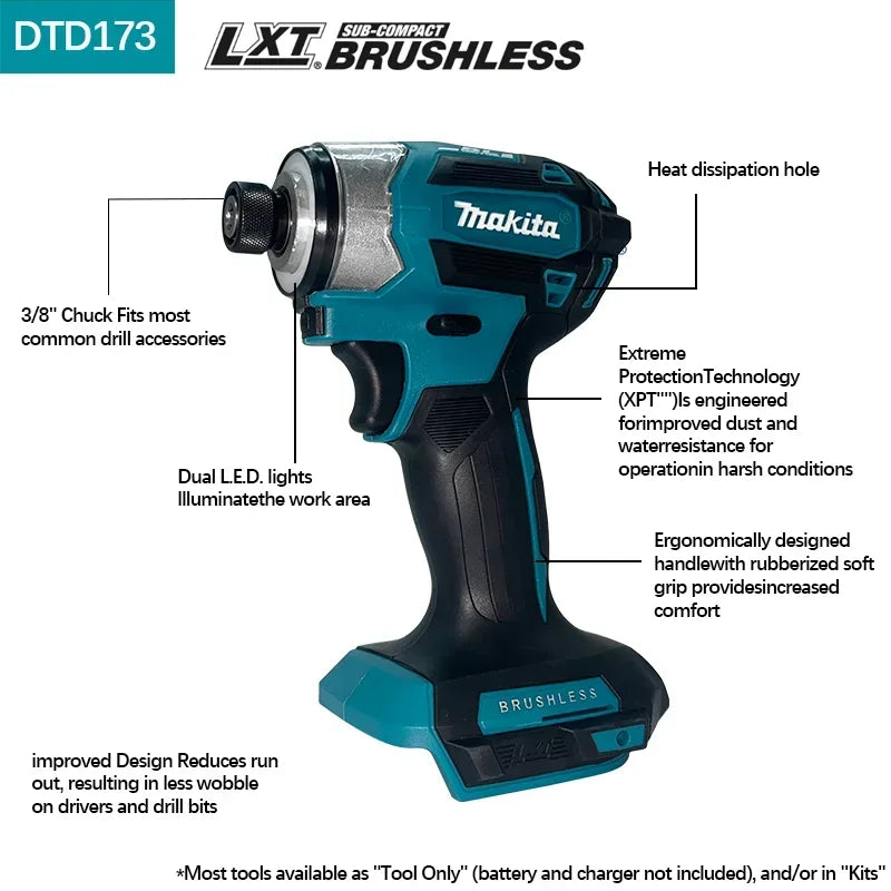 Makita DTD173 Blu 18V Avvitatore a Impulsi Brushless agli Ioni di Litio, Utensile Multifunzione, Trapano, Utensile Elettrico con Batteria 18650
