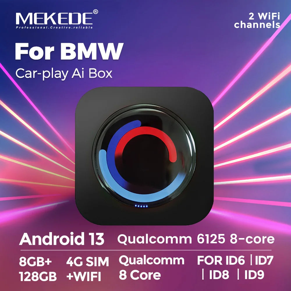 Mekede Android 13, processore a 8 core, 8 GB di RAM, 128 GB di memoria, TV box portatile, CarPlay wireless, Android Auto wireless, navigazione GPS, menu multimediale, equalizzatore, compatibile con BMW ID6, ID7, ID8, ID9, sup