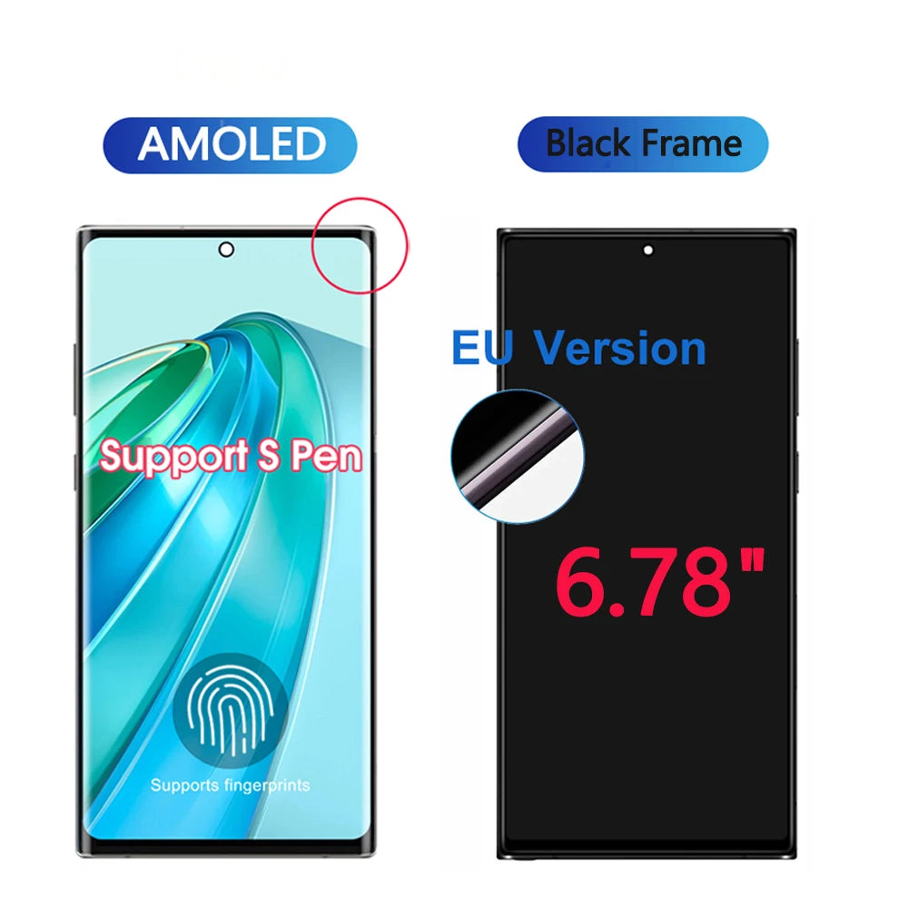 Display LCD Super AMOLED da 6,8 Pollici per Samsung Galaxy S23 Ultra S918, Schermo Touch con Digitalizzatore, Supporto per Impronte Digitali e S-Pen