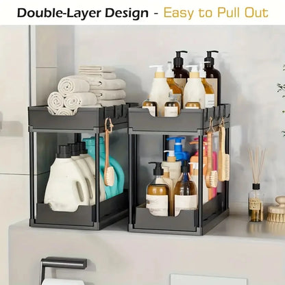 Nuovo Organizzatore Sottolavello a 2 Livelli, Ripiano Scorrevole Estraibile, Scaffale Multifunzione per Cucina e Bagno, Organizzatore Salvaspazio per Armadietti