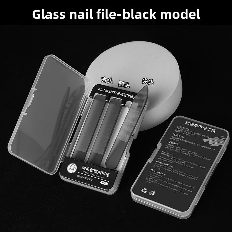 Set Professionale di 3 Lima per Unghie in Vetro Nano, Strumenti Riutilizzabili per Lucidare, Modellare e Levigare le Unghie, per Manicure, Pedicure, Salone e Casa