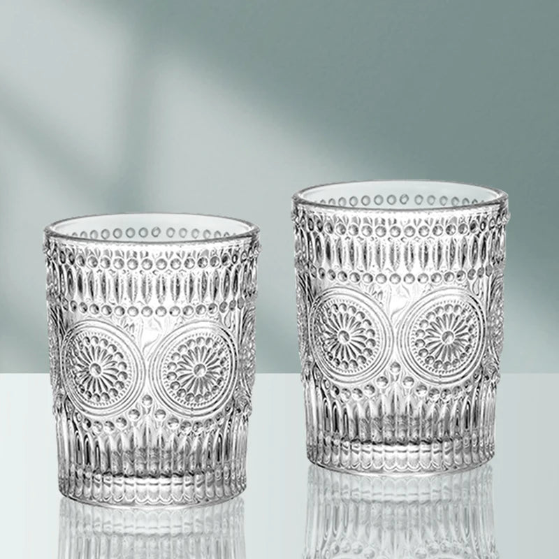 4 pz/2 pz/1 pz stile nordico tazza di acqua di girasole 300ml/350ml Retro Relief tazza di vetro francese bevanda fredda tazze trasparente tazza di succo
