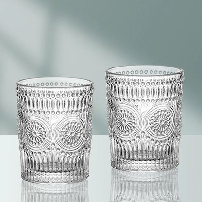 4 pz/2 pz/1 pz stile nordico tazza di acqua di girasole 300ml/350ml Retro Relief tazza di vetro francese bevanda fredda tazze trasparente tazza di succo