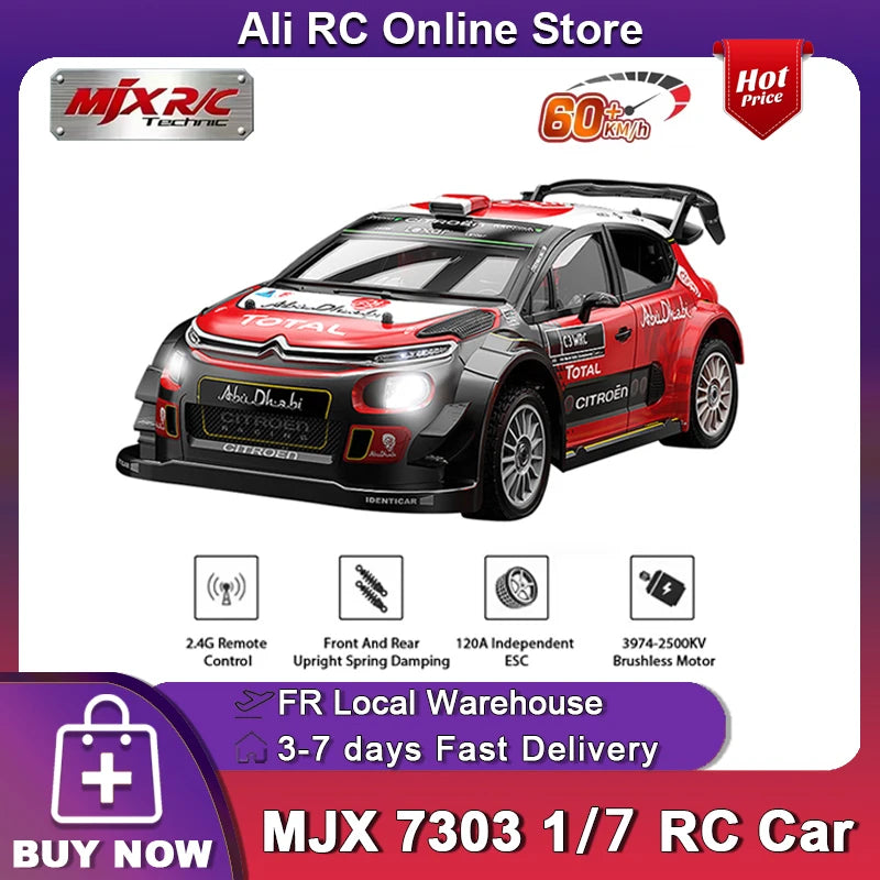 NUOVO MJX HYPER GO 7303 Auto RC 1:7 4WD con ESC 120A e Motore Brushless 2500KV, Auto Telecomandata ad Alta Velocità 60km/h per Drift e Fuoristrada, Regalo Giocattolo