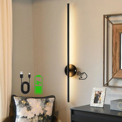 Lampade da parete a LED con batteria ricaricabile wireless con telecomando 3CCT 360 °   Lampada da parete a LED dimmerabile con interruttore tattile girevole nera