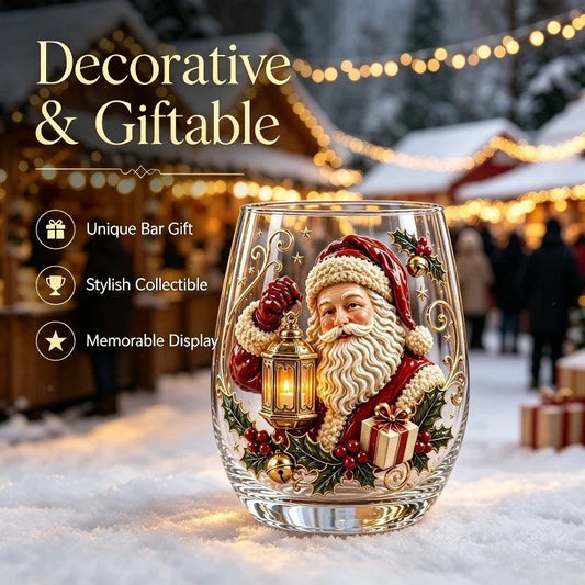 Bicchieri da vino in vetro decorato a tema natalizio, set di bicchieri originali per le feste, bicchieri da cocktail per feste e occasioni speciali, regalo natalizio per la famiglia.