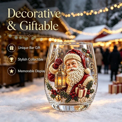 Bicchieri da vino in vetro decorato a tema natalizio, set di bicchieri originali per le feste, bicchieri da cocktail per feste e occasioni speciali, regalo natalizio per la famiglia.