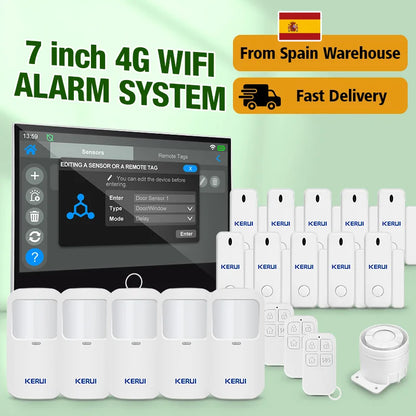 Consegna veloce KERUI Tuya WiFi + 4G Set di sistemi di allarme domestico con touch screen da 7 pollici dal magazzino ES Protezione di sicurezza dell'allarme G70