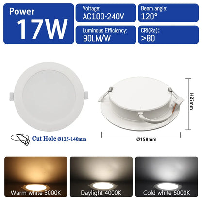 10 pz/lotto LED Pannello Rotondo Da Incasso Lampada 24W 20W 17W 14W 10W 6W AC100-240V 3000K 4000K 6000K Luce Faretto illuminazione per interni