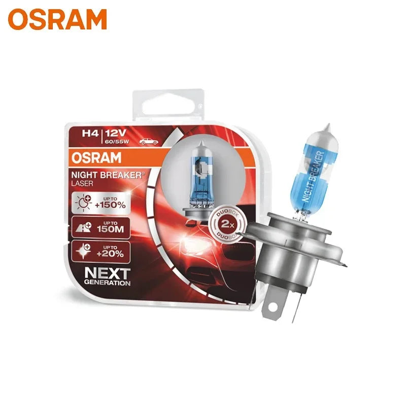 OSRAM H4 H7 H11 12V Luce alogena per auto Interruttore notturno Laser Lampade automatiche di prossima generazione + Luminosità 150% Lampadine originali, 2X