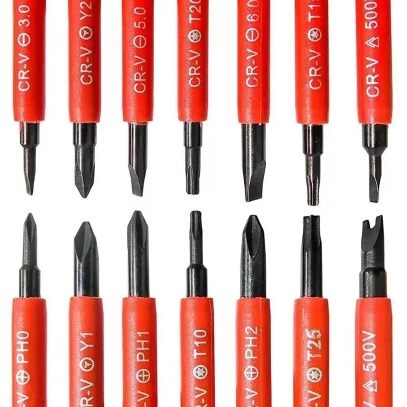 Kit di Attrezzi per Elettricisti 15 Pezzi, Set di Cacciaviti Isolati 1000V con Punte Magnetiche Piatte, Phillips, Pozidriv e Torx