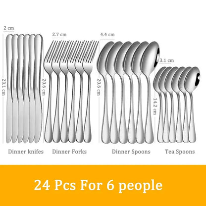 Set di posate da 24 pezzi in acciaio inossidabile, set di stoviglie, cucchiaio e forchetta, coltello, forchetta, cucchiaio da dessert, cucchiaio da tè