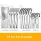Set di posate da 24 pezzi in acciaio inossidabile, set di stoviglie, cucchiaio e forchetta, coltello, forchetta, cucchiaio da dessert, cucchiaio da tè