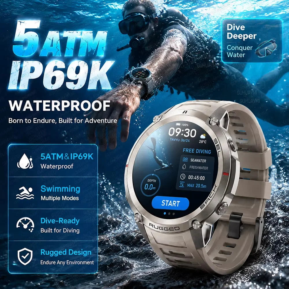 2026 NUOVO Smartwatch con Mappe Offline per Uomo, Display AMOLED HD da 1,43 Pollici, GPS Esterno Integrato, Bussola, Altimetro, Impermeabile 5ATM, Orologio Sportivo per Nuoto, Ciclismo e Corsa