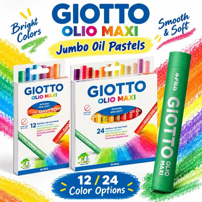 GIOTTO OLIO MAXI Pastelli a Olio Jumbo Set 12/24 Colori, Texture Morbida, Colori Vivaci, Materiali Artistici per Bambini, Scuola, Disegno, Pittura, Hobby Creativo