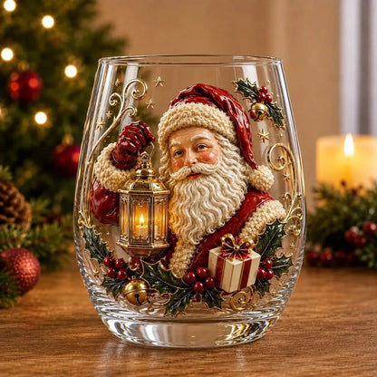 Bicchieri da vino in vetro decorato a tema natalizio, set di bicchieri originali per le feste, bicchieri da cocktail per feste e occasioni speciali, regalo natalizio per la famiglia.