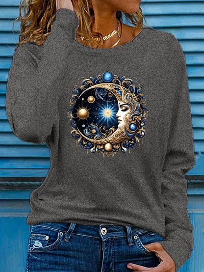 T-shirt da donna in 100% puro cotone, ideale per la primavera e l’autunno, comoda, casual, a maniche lunghe, con stampa grafica a tema parigino e scollo rotondo.