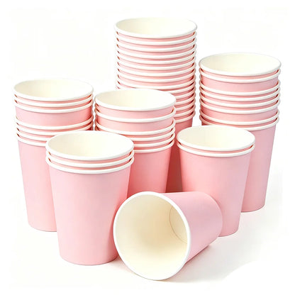 Confezione da 10/30/50/100 pezzi: bicchieri di carta monouso, tazze per bevande, bicchieri di carta a tinta unita, disponibili in 10 colori, ideali per feste di compleanno, matrimoni, baby shower e altre occasioni.