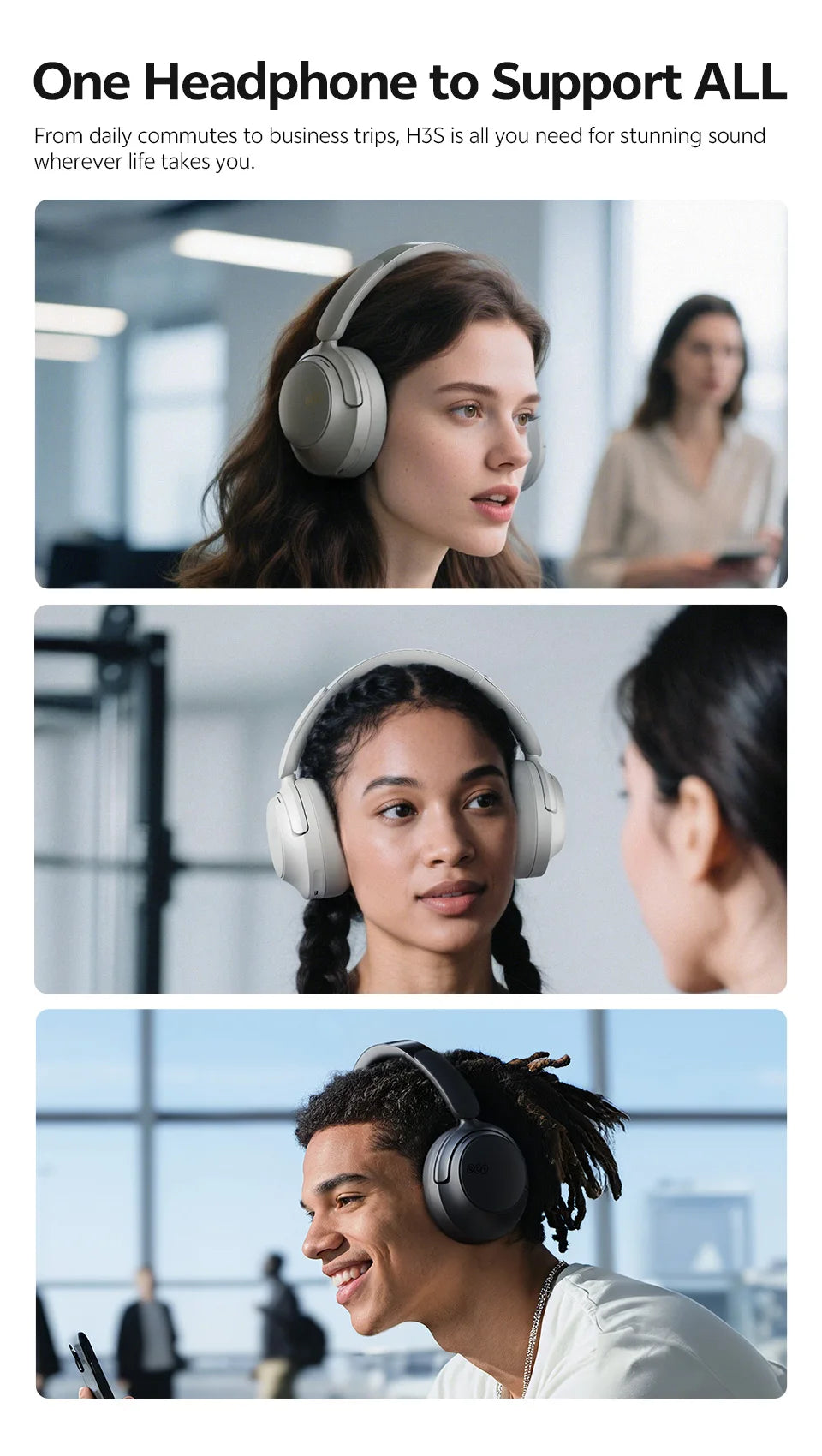 QCY H3S ANC Cuffie over Ear -56dB Cuffie con cancellazione del rumore Bluetooth 6.0 Auricolari audio spaziale LDAC ad alta risoluzione Doppio driver