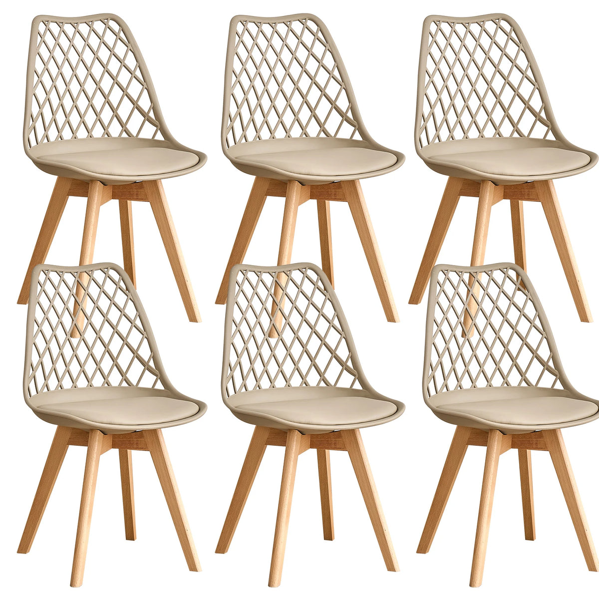 Set di 4/6 sedie da pranzo moderne con schienale in rete con gambe in legno massello e cuscini imbottiti, per sala da pranzo/camera da letto, sedia da caffè