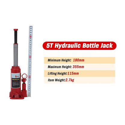 Martinetto idraulico a bottiglia da 5 tonnellate – Sollevatore verticale per riparazioni auto e sollevamenti pesanti, altezza minima 180 mm, altezza massima 355 mm, altezza di sollevamento 115 mm, peso leggero 2,7 kg, strut