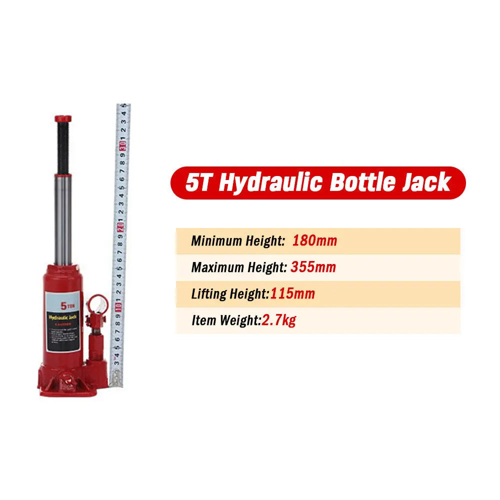 Martinetto idraulico a bottiglia da 5 tonnellate – Sollevatore verticale per riparazioni auto e sollevamenti pesanti, altezza minima 180 mm, altezza massima 355 mm, altezza di sollevamento 115 mm, peso leggero 2,7 kg, strut