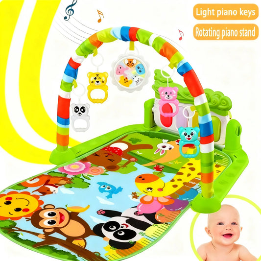 Giochi da palestra per neonati 3 in 1 con pianoforte, tappetino per attività e fitness, giocattoli sospesi, suono musicale, tappetino morbido per gattonare, per neonati e bambini 0-36 mesi
