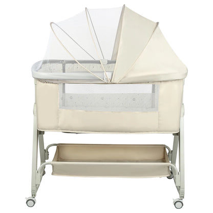 Culla 4-in-1 per Neonati, Culla Co-sleeping con Ruote Integrate, con Materasso e Zanzariera, Grigio, 91L X 50L X 68-81H Cm