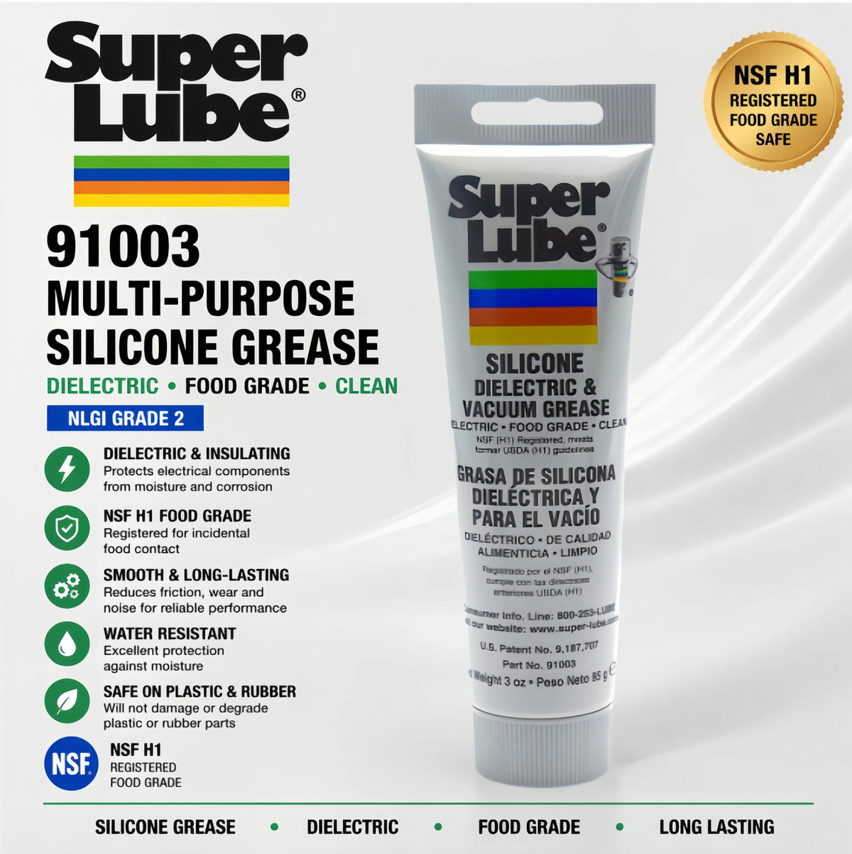 Super Lube 91003 Grasso Dielettrico e per Vuoto al Silicone 3oz, Lubrificante Non Conduttivo Impermeabile per Connettori Elettrici e O-Ring