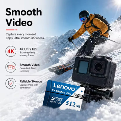 Scheda di memoria Micro SD TF Lenovo da 512 GB o 1 TB, classe A2, ad alta capacità, per registrazioni 4K, compatibile con DJI Mavic Mini, GoPro e Insta360.