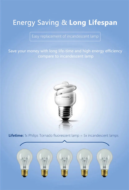 Philips Compact Fluorescent E27 Lampadine a risparmio energetico a luce spirale Serie Tornado 8W 12W 15W 2700K 6500K Lampade a forma di torsione