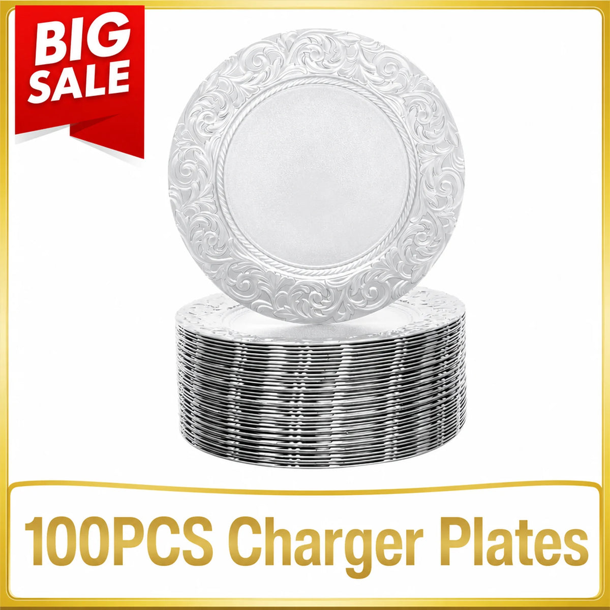 Set da 100 sottopiatto, sottopiatto rotondo, piatti da portata riutilizzabili, sottopiatto da 13 pollici per piatti da portata, ideale per matrimoni, feste ed eventi, design con fondo incavato stabile, elegante decorazione pr