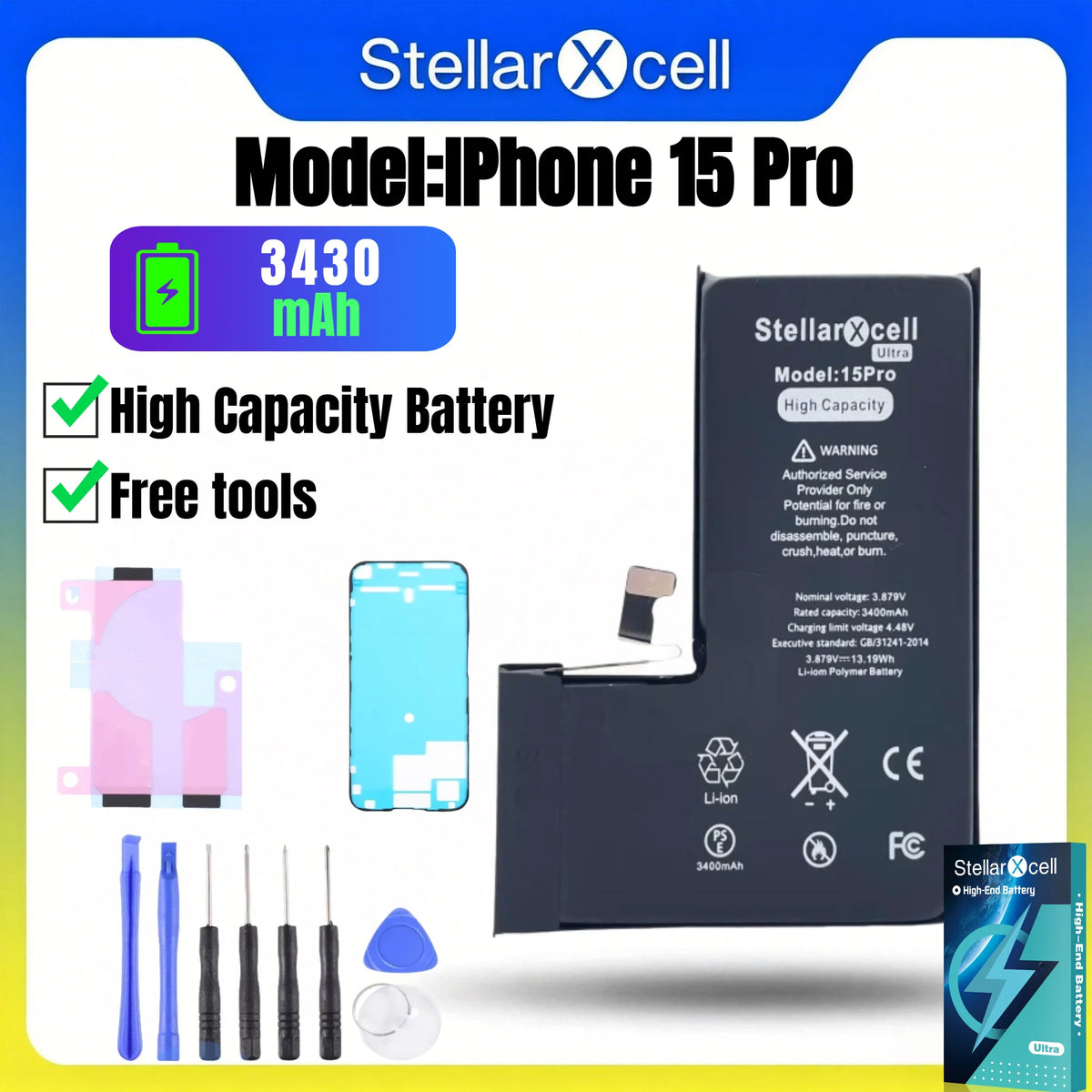 Batteria StellarXcell Ultra per iPhone, Spedita dalla Germania, per iPhone 7 8 X XR XS XSMAX 11 12 13 14 15 Mini Plus Pro Promax, Batteria ad Alta Capacità, Batteria di Alta Qualità, Batteria Sostitutiva per iPhone con Stru