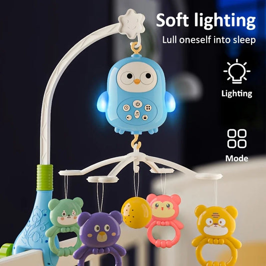 360 °   Culla musicale per bambini, mobile rotante, luce notturna, proiezione, letto, campana, giocattolo, quattro velocità, timing, appeso, neonato, comodino, Gif