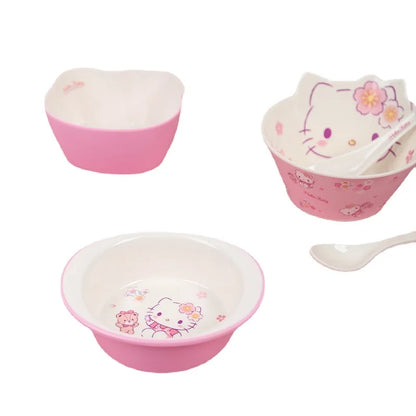 Set di stoviglie in melamina Hello Kitty per bambini - Ciotole, piatti, cucchiai e tazze anti-scottatura con simpatico design a cartoni animati