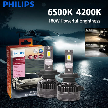 Philips LED 15000lm Ultinon Rally 3590 H4 H7 H8 H11 HB3 HB4 H19 HIR2 H1 Faro per auto 6500K Bianco Potenza massima 180W 12V 4200K U359N