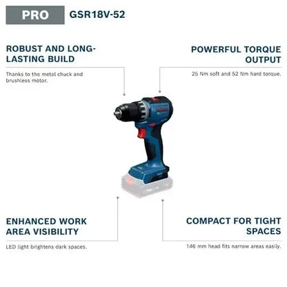BOSCH GSR 18V-52 PRO Trapano/Avvitatore a Batteria Trapano Elettrico Senza Fili