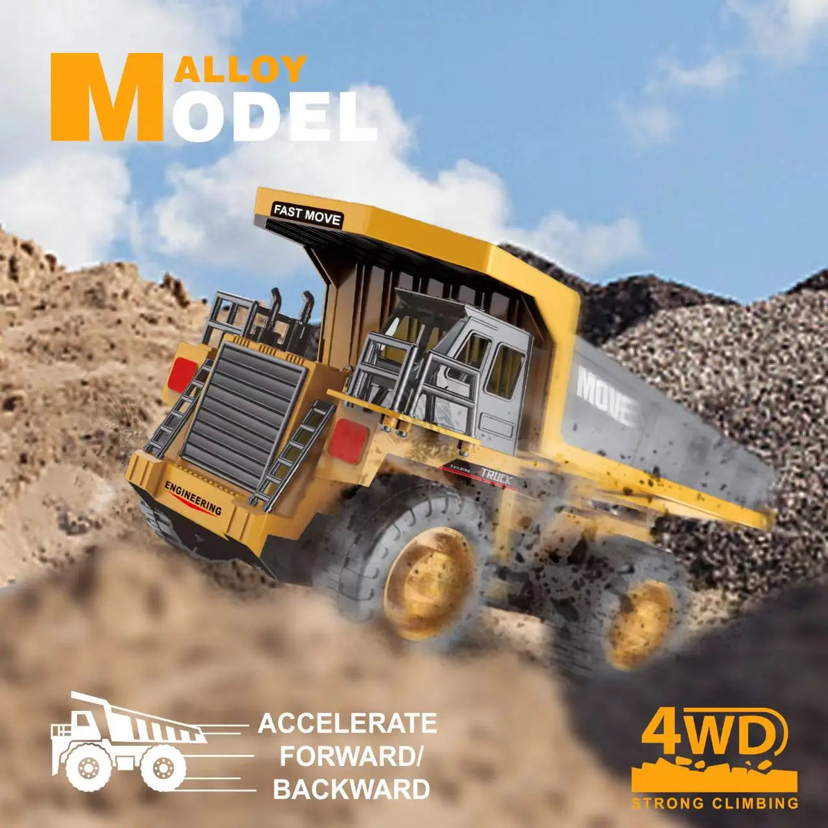 ZWN 1/16 1/20 Escavatore telecomandato Autocarro con cassone ribaltabile Modello RC Auto giocattolo Simulazione professionale in lega Veicolo da costruzione per bambini