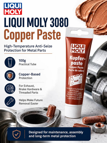 LIQUI MOLY 3080 Pasta di Rame 100g, Grasso Lubrificante Antiaderente ad Alta Temperatura per Bulloni di Scarico, Filettature di Candele, Parti del Freno