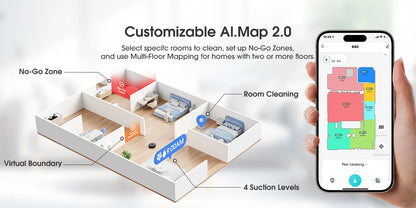Lubluelu B40 Robot Aspirapolvere e Lavapavimenti, Aspirazione Potente 5800Pa, 180 Minuti di Autonomia, Controllo APP, Mappatura Intelligente, 34 Zone Proibite