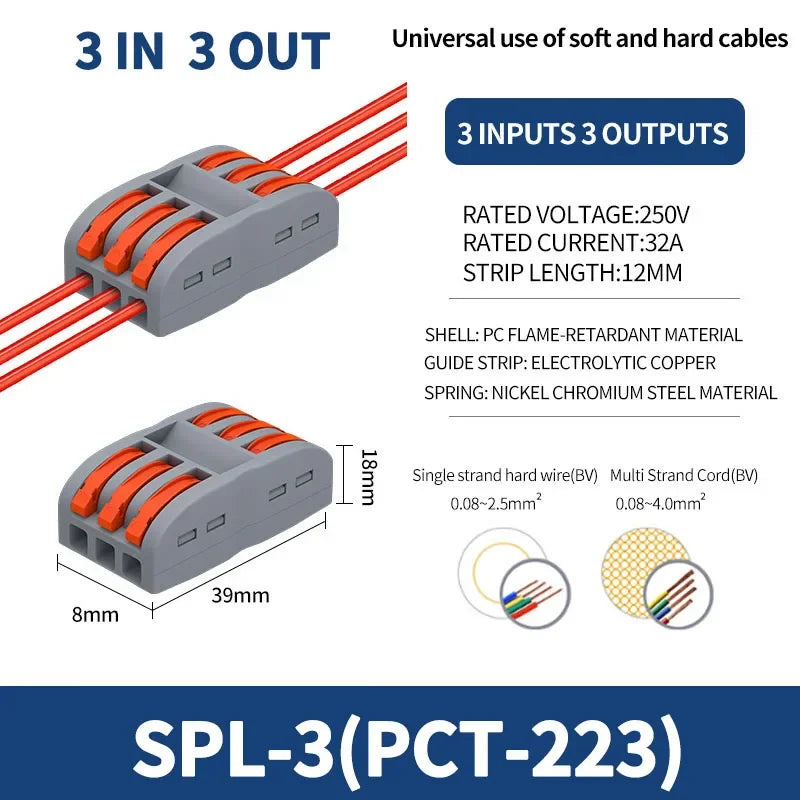 Mini connettori per cavi a cablaggio rapido 1/2/3/4/5 vie SPL Splitter compatto universale Conduttori elettrici Morsettiera domestica push-in
