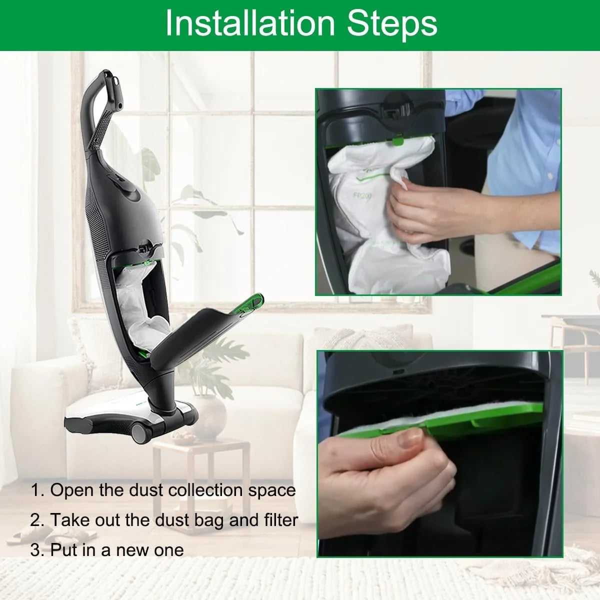 Per Vorwerk Kobold VK200 FP200 Sostituzione del sacchetto per la polvere, Filtri per sacchetti in tessuto per la pulizia della polvere Accessori di ricambio per aspirapolvere