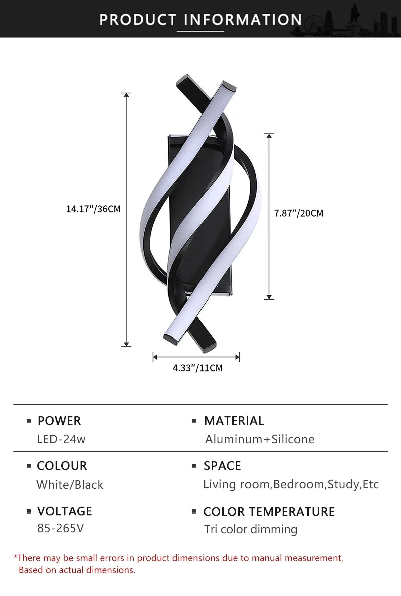 Lampada da parete moderna a LED Linea domestica Decorazione Lampada da parete Soggiorno Sfondo Muro Camera da letto Testiera Illuminazione bianca nera Lustro