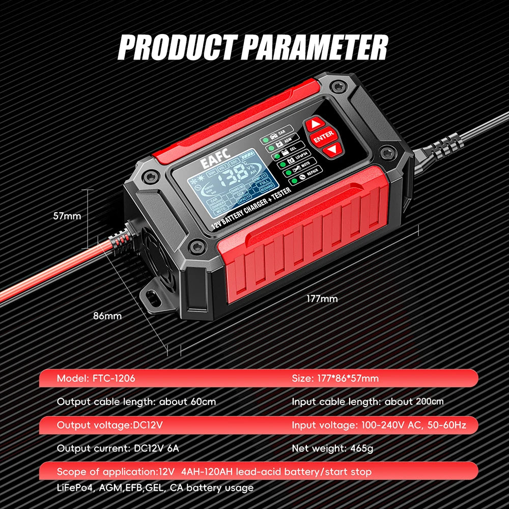 Nuovo 2in1 Smart Caricabatteria per auto Tester del sistema Analizzatore batteria per auto moto per batterie al litio LiFePo4 al piombo acido AGM GEL